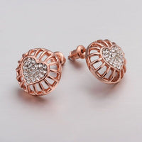 Rose Gold Platinum Plated Earrings Stud AAA Zirconia Push Back Heart .56" L272