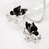 Rose Gold Platinum Plated Black Earrings Zirconia Push Back Butterfly .68" L303