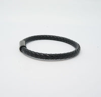 Unisex Genuine Leather Stainless Steel Magnetic Clasp Bracelet Black 8" Inches