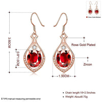 Rose Gold Platinum Plated Red Earrings AAA Zirconia Fish Hook .52" L232