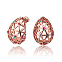 Rose Gold Platinum Plated  Earrings Stud AAA Zirconia Push Back .56" L312