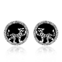 Rose Gold Plated Platinum Black Earrings AAA Zirconia Push Back  Jaguar.84" L255