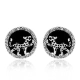 Rose Gold Plated Platinum Black Earrings AAA Zirconia Push Back  Jaguar.84" L255