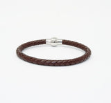 Unisex Men's Genuine Leather Stainless Steel Magnetic Clasp Bracelet Brown