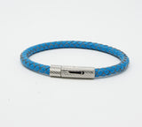 Unisex Men's Genuine  Leather Stainless Steel Magnetic Clasp Bracelet Light Blue