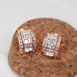 Rose Gold Platinum Plated  Earrings Stud AAA Zirconia Push Back .36" L297
