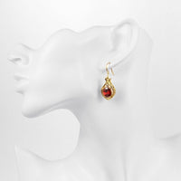 Rose Gold Platinum Plated Red Earrings AAA Zirconia Fish Hook .52" L232
