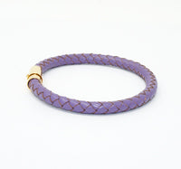 Unisex Men's Genuine  Leather Stainless Steel Magnetic Clasp Bracelet Purple