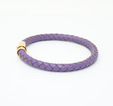 Unisex Men's Genuine  Leather Stainless Steel Magnetic Clasp Bracelet Purple