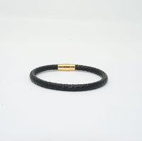 Unisex Genuine Leather Stainless Steel Magnetic Clasp Bracelet Black 8" Inches