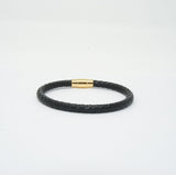 Unisex Genuine Leather Stainless Steel Magnetic Clasp Bracelet Black 8" Inches