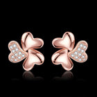 Rose Gold Plated Earrings Stud AAA Zirconia Push Back Hearts .44" L269