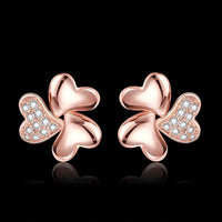 Rose Gold Plated Earrings Stud AAA Zirconia Push Back Hearts .44" L269