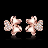 Rose Gold Plated Earrings Stud AAA Zirconia Push Back Hearts .44" L269