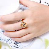 Rose Gold Platinum  Plated Fashion Ring Black AAA Zirconia Women Flower B293