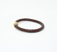 Unisex Men's Genuine Leather Stainless Steel Magnetic Clasp Bracelet Brown