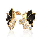 Rose Gold Platinum Plated Black Earrings Zirconia Push Back Butterfly .68" L303
