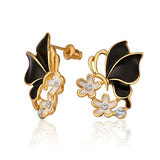 Rose Gold Platinum Plated Black Earrings Zirconia Push Back Butterfly .68" L303