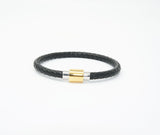 Unisex Genuine Leather Stainless Steel Magnetic Clasp Bracelet Black 8" Inches