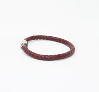 Unisex Men's Genuine Leather Stainless Steel Magnetic Clasp Bracelet Burgundy