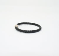 Unisex Genuine Leather Stainless Steel Magnetic Clasp Bracelet Black 8" Inches