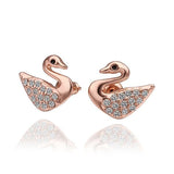 Rose Gold Platinum  Plated  Earrings Stud AAA Zirconia Push Back Swan .56" L293