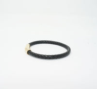 Unisex Genuine Leather Stainless Steel Magnetic Clasp Bracelet Black 8" Inches