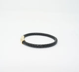 Unisex Genuine Leather Stainless Steel Magnetic Clasp Bracelet Black 8" Inches