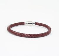 Unisex Men's Genuine Leather Stainless Steel Magnetic Clasp Bracelet Burgundy