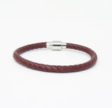 Unisex Men's Genuine Leather Stainless Steel Magnetic Clasp Bracelet Burgundy