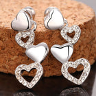 Rose Gold Plated Earrings Dangle AAA Zirconia Push Back Hearts .4" L261