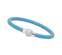 Unisex Men's Genuine  Leather Stainless Steel Magnetic Clasp Bracelet Light Blue