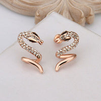 Rose Gold Platinum Plated  Earrings Stud AAA Zirconia Push Back Snake .48" L313