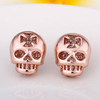 Rose Gold Platinum Plated Earrings Stud Push Back Skull .56" L316