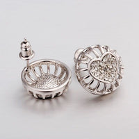 Rose Gold Platinum Plated Earrings Stud AAA Zirconia Push Back Heart .56" L272
