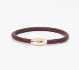 Unisex Men's Genuine Leather Stainless Steel Magnetic Clasp Bracelet Burgundy