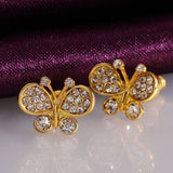 Rose Gold Plated Earrings Stud AAA Zirconia Push Back Butterfly .52" L254