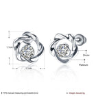 Rose Gold Platinum Plated Earrings Stud AAA Zirconia Push Back Rose .44" L283