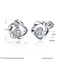 Rose Gold Platinum Plated Earrings Stud AAA Zirconia Push Back Rose .44" L283