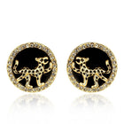 Rose Gold Plated Platinum Black Earrings AAA Zirconia Push Back  Jaguar.84" L255