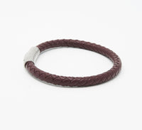 Unisex Men's Genuine Leather Stainless Steel Magnetic Clasp Bracelet Burgundy