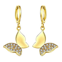 Rose Gold Plated Earrings Drop Dangle AAA Zirconia Leverback Butterfly .6" L231