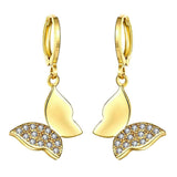 Rose Gold Plated Earrings Drop Dangle AAA Zirconia Leverback Butterfly .6" L231