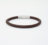 Unisex Men's Genuine Leather Stainless Steel Magnetic Clasp Bracelet Brown