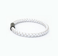 Unisex Men's Genuine  Leather Stainless Steel Magnetic Clasp Bracelet White