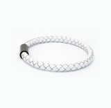 Unisex Men's Genuine  Leather Stainless Steel Magnetic Clasp Bracelet White