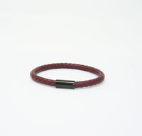 Unisex Men's Genuine Leather Stainless Steel Magnetic Clasp Bracelet Burgundy