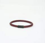 Unisex Men's Genuine Leather Stainless Steel Magnetic Clasp Bracelet Burgundy