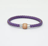 Unisex Men's Genuine  Leather Stainless Steel Magnetic Clasp Bracelet Purple