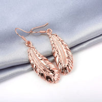 Rose Gold Plated Earrings Drop Dangle Fish Hook Leaf 52" L265